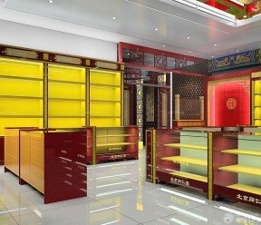 中式药店室内地板砖装修设计效果图片