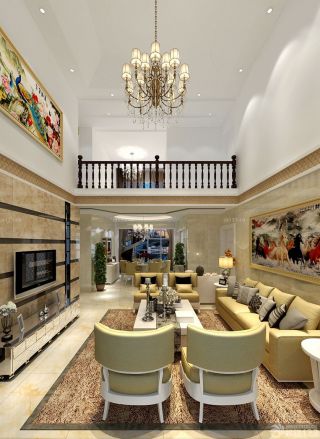 现代别墅设计狭长客厅装修效果图片