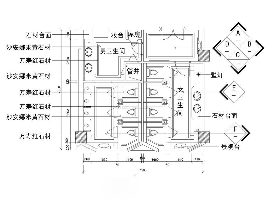 最新商场公共卫生间设计平面图2023