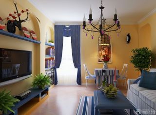 地中海小户型小客厅电视墙装修效果图片