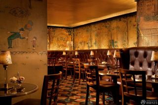 复古酒吧创意手绘墙画装修图片