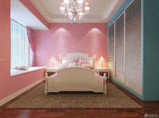 粉色卧室硅藻泥背景墙装修效果图片