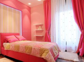 家装粉色卧室窗帘装修效果图