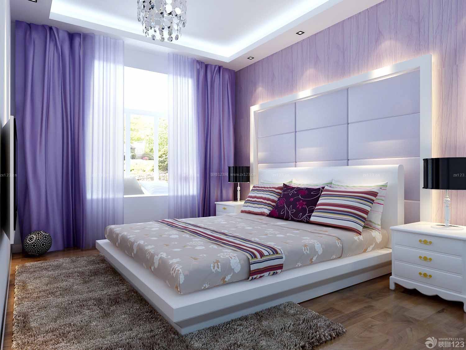装修卧室紫色窗帘装修效果图片大全2022图片