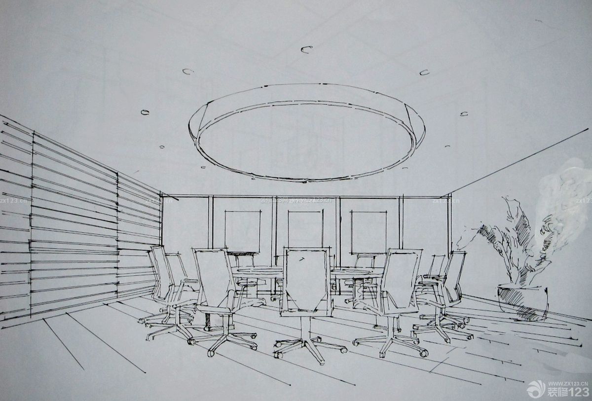 会议室手绘圆形吊顶效果图