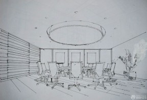 会议室手绘效果图 圆形吊顶