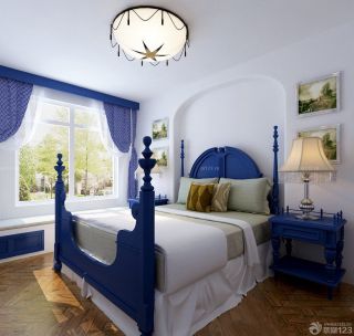 地中海风格长卧室实木床装修效果图片