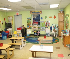 幼儿园教室青色墙面装修效果图大全 