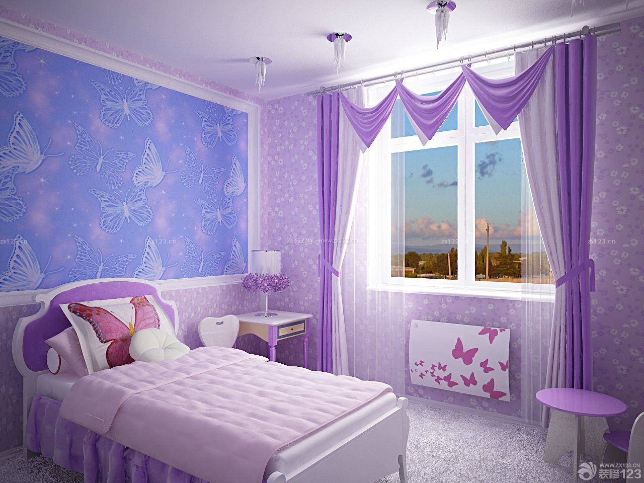 紫色卧室壁纸装修效果图