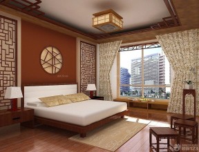 现代中式带飘窗的卧室设计效果图