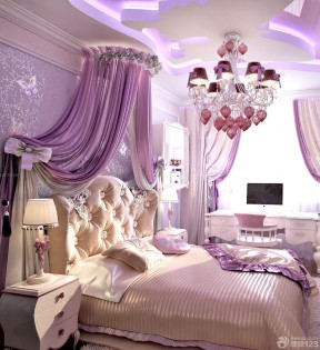 紫色卧室装修效果图 床缦装修效果图片