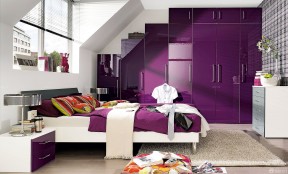 紫色卧室装修效果图 顶楼带阁楼装修图