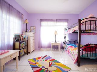 紫色卧室双层儿童床装修效果图片大全