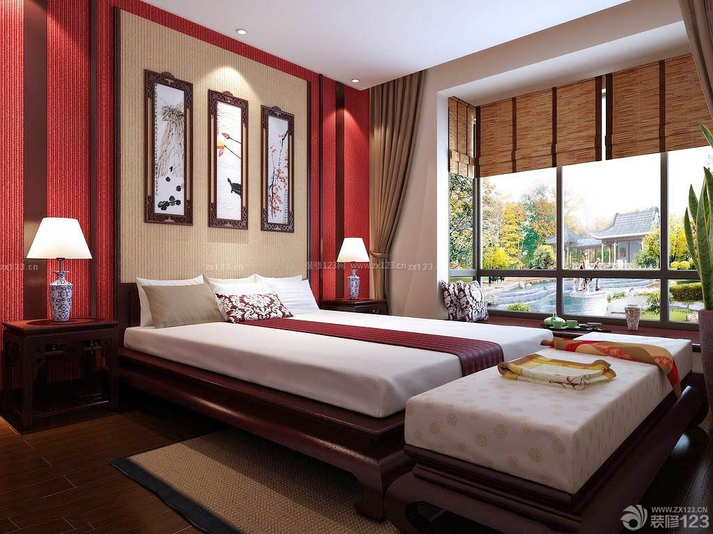 长方形卧室双人床装修效果图片_设计456装修效果图