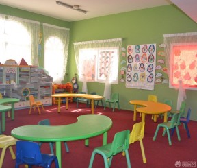 幼儿园教室效果图 青色墙面装修效果图片