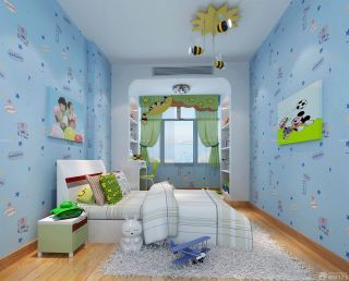 男孩卧室卡通壁纸设计装修效果图片