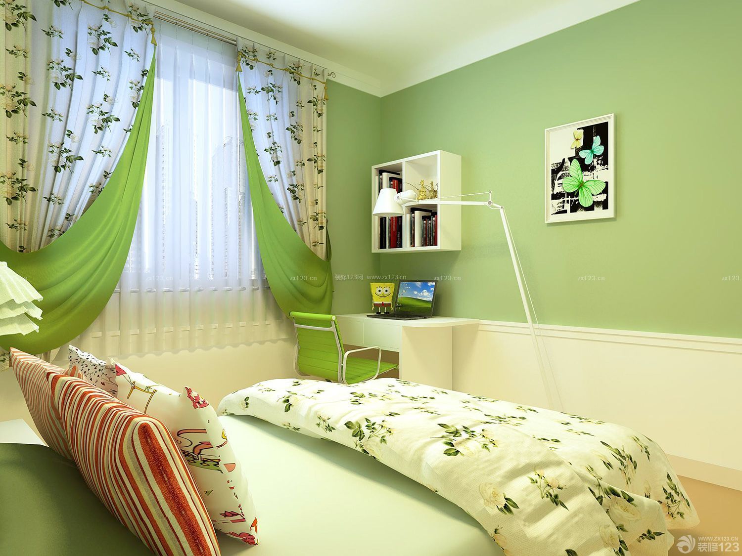 浅绿色墙面配窗帘图片图片