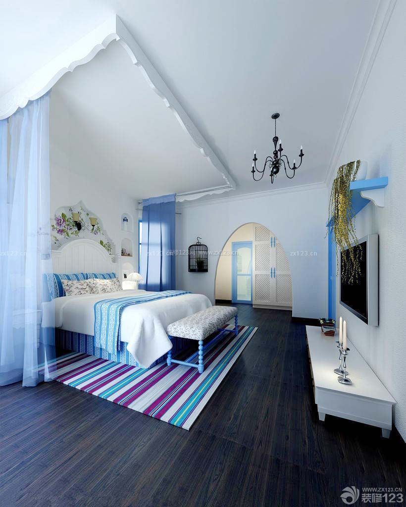 别墅家居蓝色卧室设计装修效果图