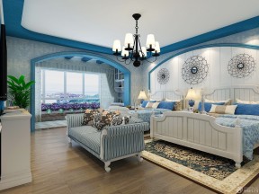 蓝色卧室装修效果图 阳台门洞造型
