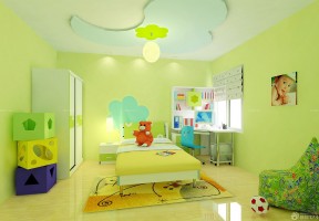 儿童房浅绿色壁纸窗帘装修设计效果图