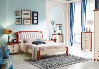美式蓝色卧室家具装修效果图片