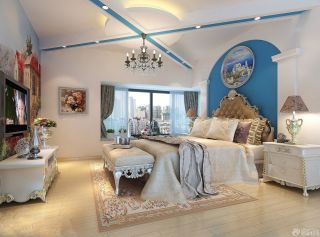 蓝色卧室吊顶造型装修效果图片