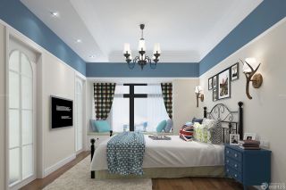 地中海风格蓝色卧室铁艺床装修效果图片