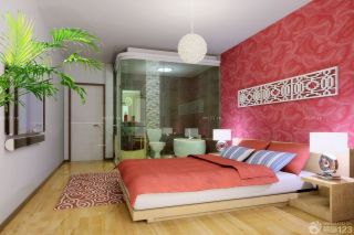 日式卧室硅藻泥背景墙装修效果图片