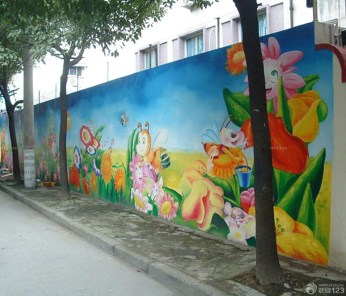 幼儿园院子墙面画图图片