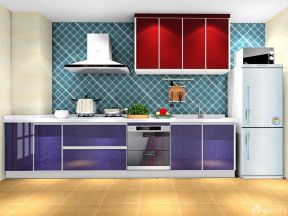 韩式厨房装修效果图 紫色橱柜装修效果图片