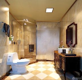 欧式厕所装修效果图 仿古砖墙面装修效果图片