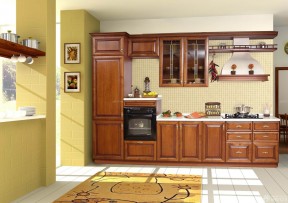 长方形厨房装修效果图 实木橱柜装修效果图