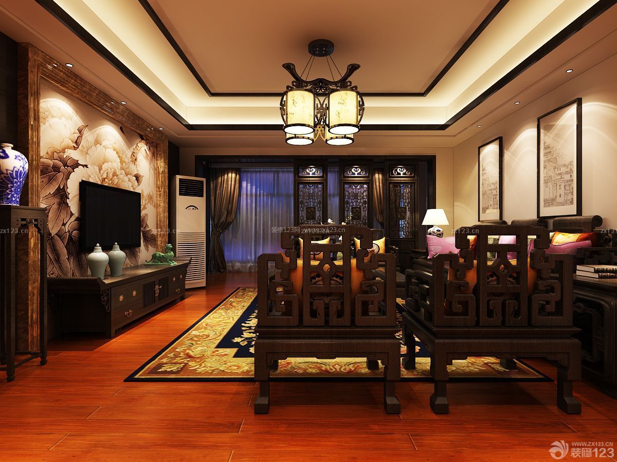 中式风格家装 客厅装修设计效果图库