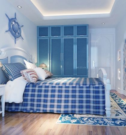 地中海风格蓝色卧室装修效果图