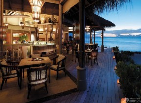东南亚风格酒吧装修效果图 原木地板装修效果图片
