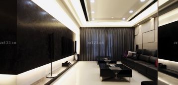 时尚黑白风格室内客厅电视墙装修设计效果图