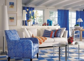 客厅窗帘效果图 蓝色窗帘装修效果图片