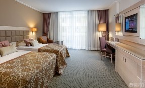 酒店宾馆效果图 纯色窗帘装修效果图片