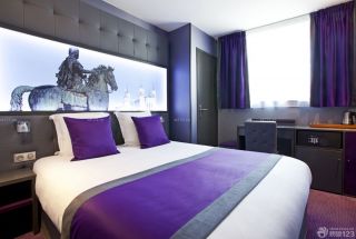 唯美宾馆房间紫色窗帘装修效果图片酒店