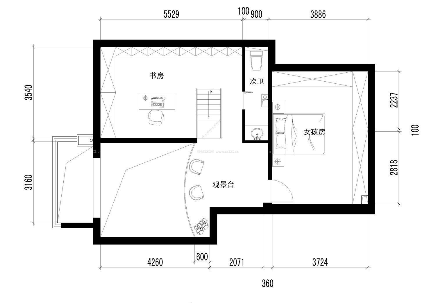 60平小戶型家裝兩室一廳設計戶型圖效果圖片_裝修123效果圖