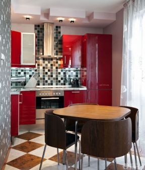 80平米两室一厅小户型装修 红色橱柜装修效果图片