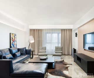 60平方两室一厅客厅纯色窗帘装修效果图片