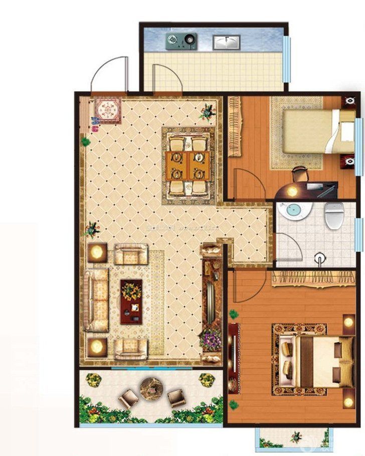 70平两室一厅小户型房子设计图