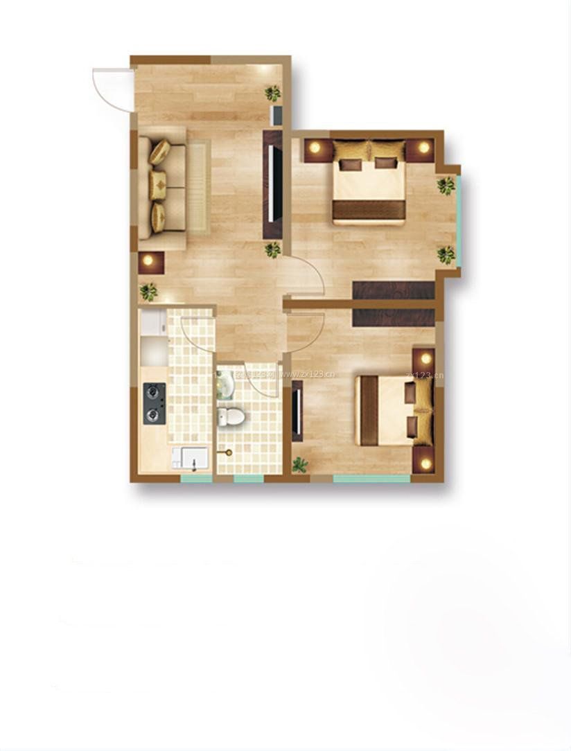 最新70平两室一厅房屋户型设计图片大全