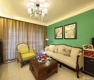60平方两室一厅客厅绿色墙面装修效果图片
