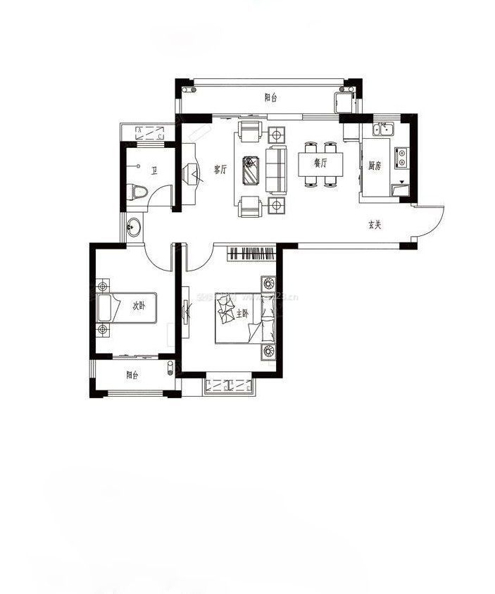 80平米两室一厅房屋户型图