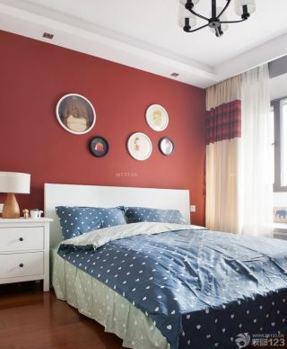 两室一厅90平新房卧室红色墙面装修效果图片