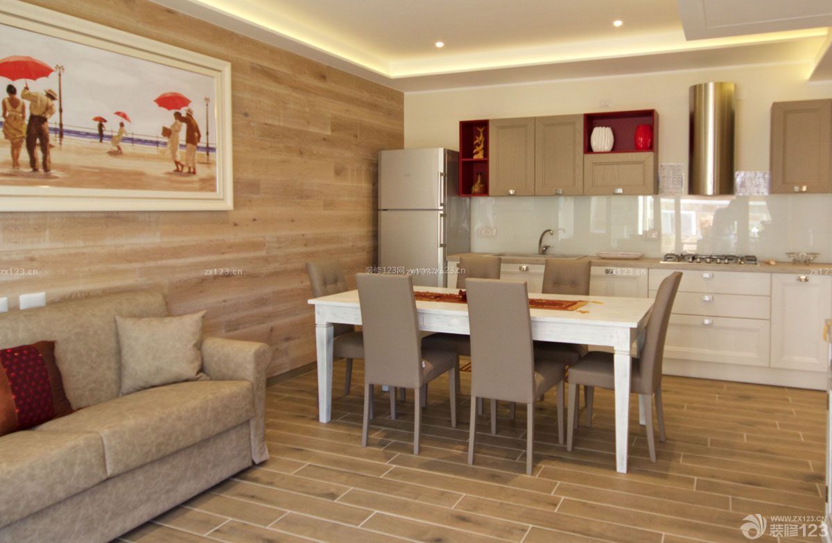 60平小户型客厅餐厅一体墙饰板装修效果图片