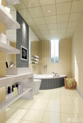90平米小户型浪漫的主卧室卫生间装修效果图 墙面置物架装修效果图片