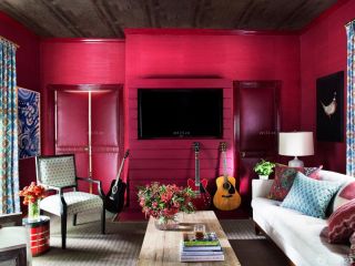 绚丽70平米小户型客厅红色墙面装修效果图片